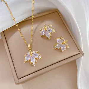 Brass Micro Pave Cubic Zirconia Pendant Necklace & Stud Earrings