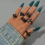 6Pcs 6 Styles Alloy Rhinestone Cuff Rings Sets