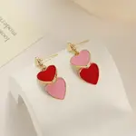 Heart Alloy Enamel Dangle Stud Earrings