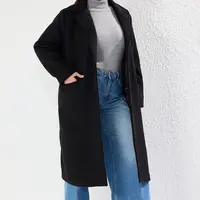 Trendyol Curve Black Double Breasted Closure Lined Coat