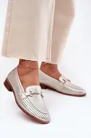 S. BARSKI Kožené dámské mokasíny se zdobením na plochém podpatku S.Barski