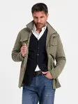 Ombre Men's lightweight jacket with pockets and high collar - khaki