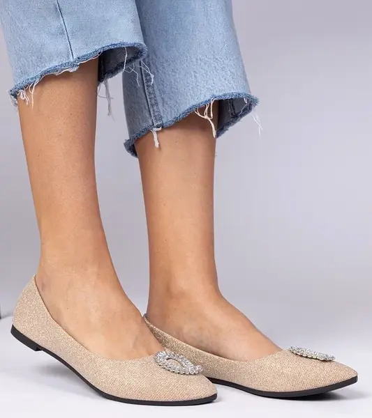 Gemre Champagne women's glitter ballet flats with rhinestones Ellada