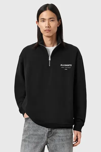 Bavlněná mikina AllSaints UNDERGROUND pánská, černá barva, vzorovaná, M042NB
