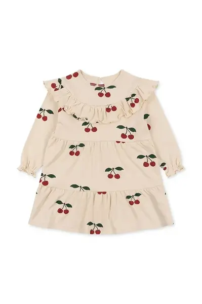 Dětské bavlněné šaty Konges Sløjd MALLI GLITTER DRESS GOTS béžová barva, mini, přiléhavé, KS103893