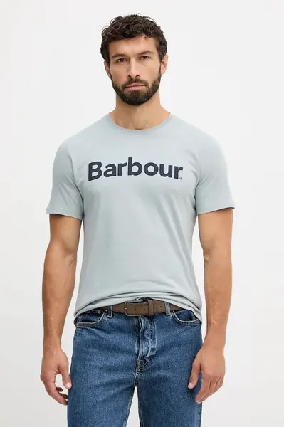 Bavlněné tričko Barbour ESSENTIALS pánské, černá barva, s potiskem, MTS0531