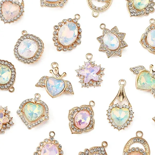 20Pcs 10 Styles Alloy Glass Pendants