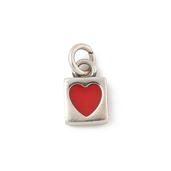 925 Sterling Silver FireBrick Enamel Heart Lock Charms