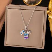 Airplane & Camera & Trunk 304 Stainless Steel Micro Pave Clear Cubic Zirconia Pendant Necklaces