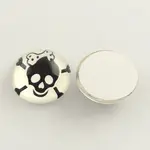 Skull and Crossbones Pattern Printed Glass Half Round Cabochons