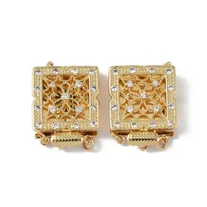 Rack Plating Brass Micro Pave Clear Cubic Zirconia Box Clasps