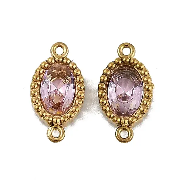 Ion Plating(IP) 304 Stainless Steel Cubic Zirconia Oval Links Connector Charms