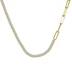 925 Sterling Silver Pave Clear Cubic Zirconia Paperclip Chain Necklaces for Women