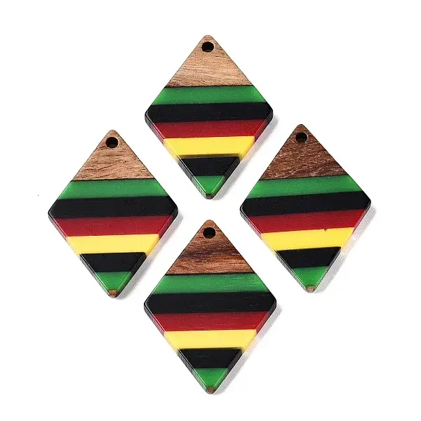 Jamaican Colour Epoxy Resin & Walnut Wood Pendants