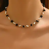 Fashionable Natural Dyed & Heated Black Agate Bead Collar Necklace for Women's Daily Wear and Parties