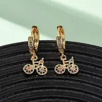 Bicycle Brass Micro Pave Cubic Zirconia Hoop Earrings