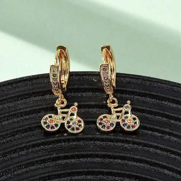 Bicycle Brass Micro Pave Cubic Zirconia Hoop Earrings