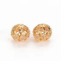 Hollow Brass Micro Pave Clear Cubic Zirconia Beads