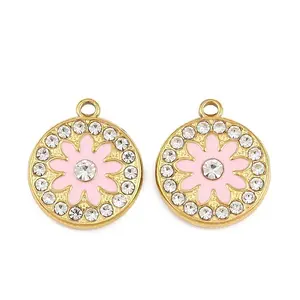 304 Stainless Steel with Enamel and Rhinestone Pendants