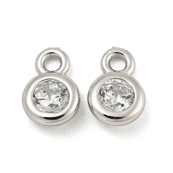 925 Sterling Silver Pave Clear Cubic Zirconia Flat Round Charms