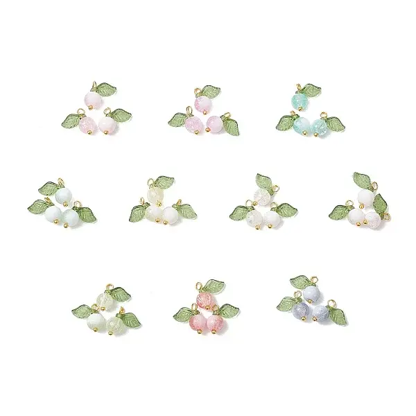 30Pcs 10 Colors Crackle Glass Pendants