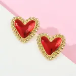 Brass Enamel Heart Stud Earrings