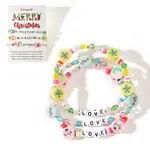3Pcs Christmas Theme Handmade Polymer Clay & Glass Bicone Beads Stretch Bracelet Sets