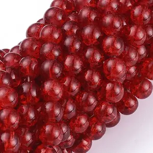 Red Crackle Glass Round Beads Strands