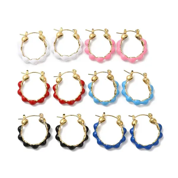 Ion Plating(IP) Enamel Beaded Hoop Earrings