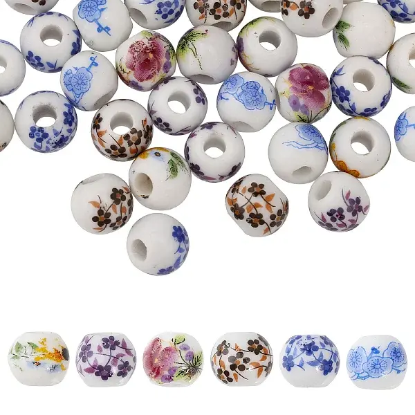 210Pcs 6 Style Handmade Porcelain Beads