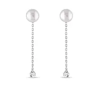 Řetízkové náušnice s perlou a diamantem v bílém zlatě KLENOTA