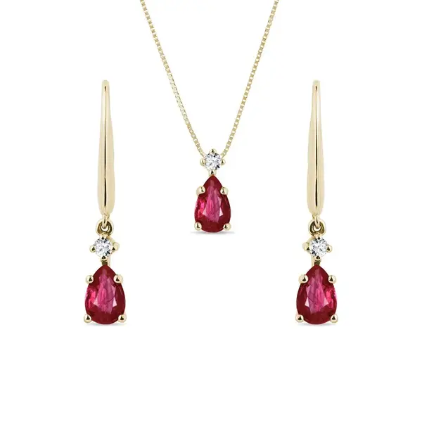 Set náhrdelníka a náušníc zo žltého zlata s rubínmi KLENOTA