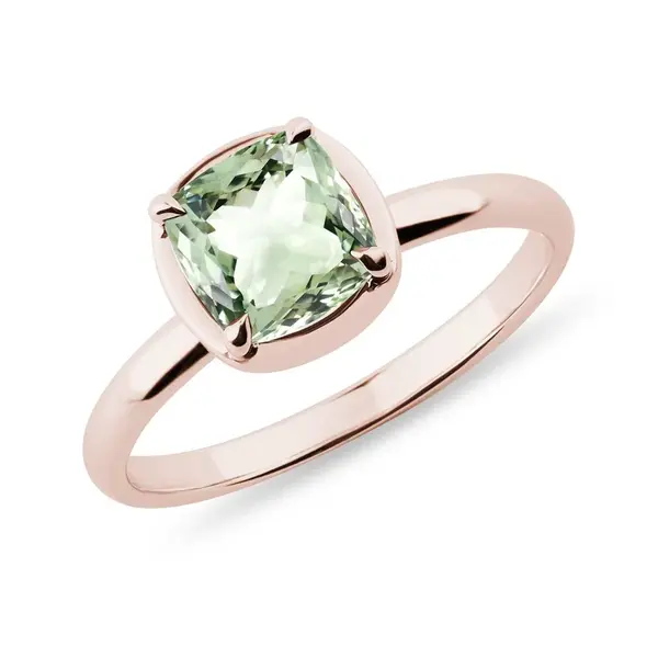 Prsteň z ružového zlata so zeleným ametystom KLENOTA