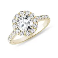 Luxusní diamantový halo prsten ve žlutém zlatě KLENOTA