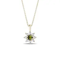 Zlatý náhrdelník s kytičkou z vltavínu a diamantů KLENOTA