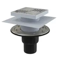 Alcadrain Odtokové kanálky - Podlahová vpust přímá 15x15 cm, průměr 5/8 cm, 2. úrovně izolace, nerez/plast APV4444
