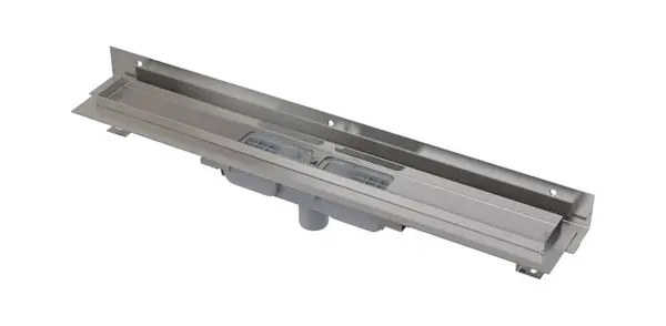 Alcadrain Odtokové žlaby - Sprchový žlab Flexible Low 95 cm, s nastavitelným límcem ke stěně, svislý odtok, nerez APZ1104-950