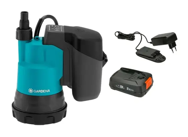 Gardena - 18V AKU ponorné čerpadlo 2000/2, na čistou vodu, 1x aku Li-Ion 2,5 Ah, nabíječka 14600-20