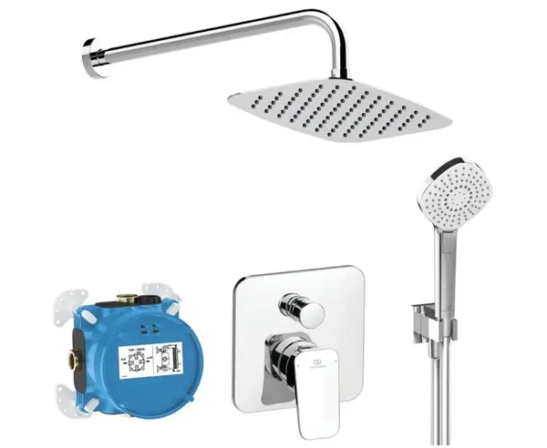 Ideal Standard CeraPlan - Sprchový set s batériou pod omietku, s telesom, 3 prúdy, 30x20 cm, chróm BD195AA