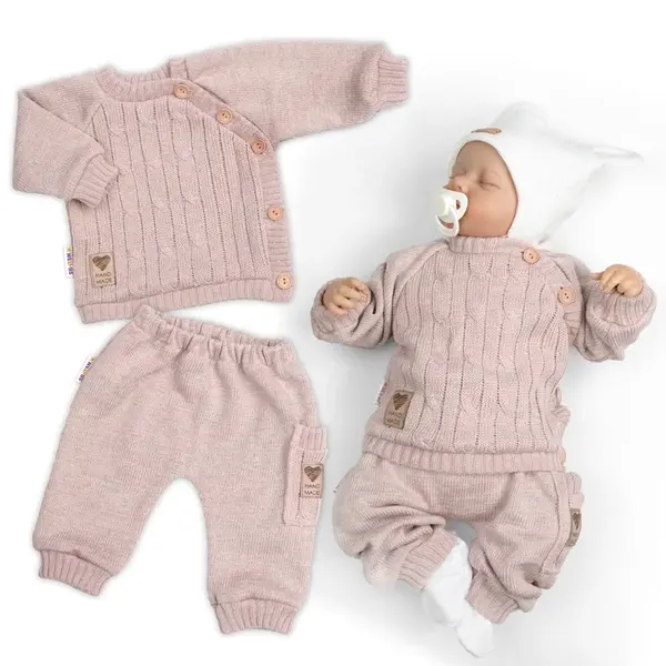 Rastúci pletený svetrík a nohavice s vreckom Hand Made 2D, Nature - púdrovo ružová, 68/74