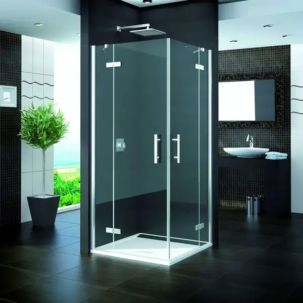 RONAL Pur - Rohový vstup dvoudílný s křídlovými dveřmi s vyrovnávacími profily, 80 cm, levý díl - barva chrom, sklo čiré PUE2PG0801007