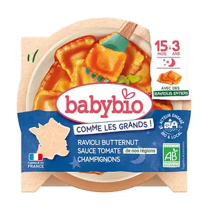 BABYBIO Ravioli s dýňovou nádivkou, rajčatovým pyré a žampiony 190 g