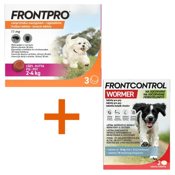 Frontpro 11.3mg 2-4kg  3 žvýkací tablety + Frontcontrol Wormer pro psy 2 tablety