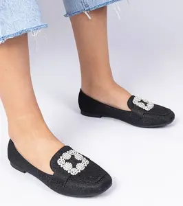 Gemre Black Glitter Loafers with Rhinestones Sawelia