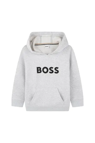 Detská mikina BOSS šedá farba, s kapucňou, s potlačou, J52351