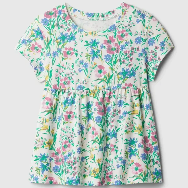 Krémovo-zelené dievčenské kvetované tričko GAP