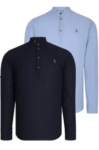 DOUBLE SET G783 DEWBERRY JUDGE COLLAR SHIRT-NAVY-BLUE