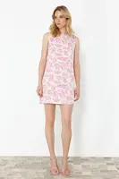 Trendyol Pink Floral Patterned Straight Cut Mini Woven Dress