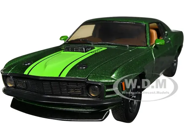 1970 Ford Mustang Mach 1 428 Green Metallic with Light Green Hood Limited Edition to 6550 pieces Worldwide 1/24 Diecast Model Cars by M2 Machines