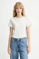 Bavlněné tričko adidas Holiday 3-Stripes dámské, béžová barva, JM1880